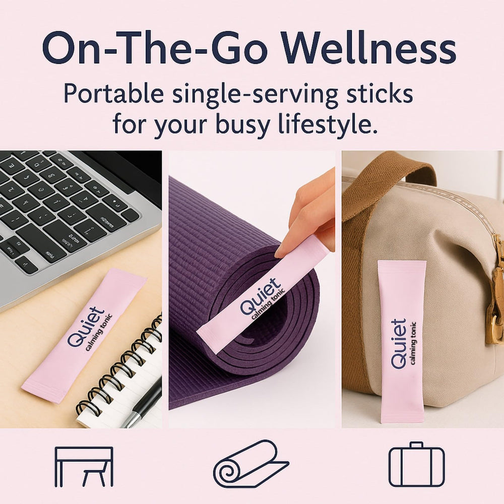 Mix Quiet Dose into juice or smoothie for a convenient focus boost.