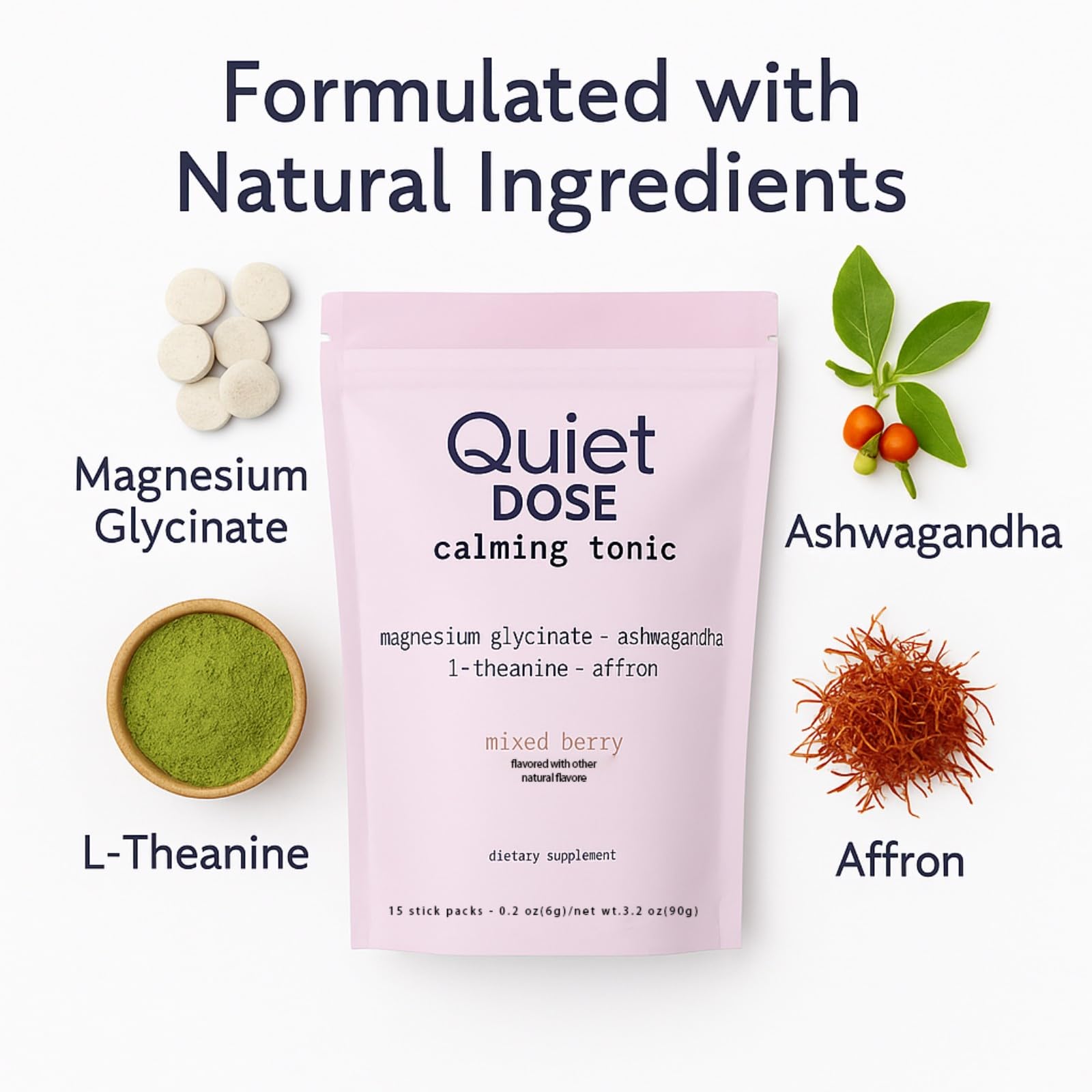 Pour Quiet Dose into water for a soothing, refreshing calm.