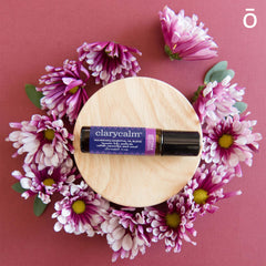 doTERRA Clary Calm bottle closeup reveals a soothing herbal scent profile.