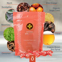 doTERRA On Guard throat drops bottle highlighting CPTG blend for immune support.