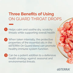 doTERRA On Guard throat drop held in hand for on-the-go use.