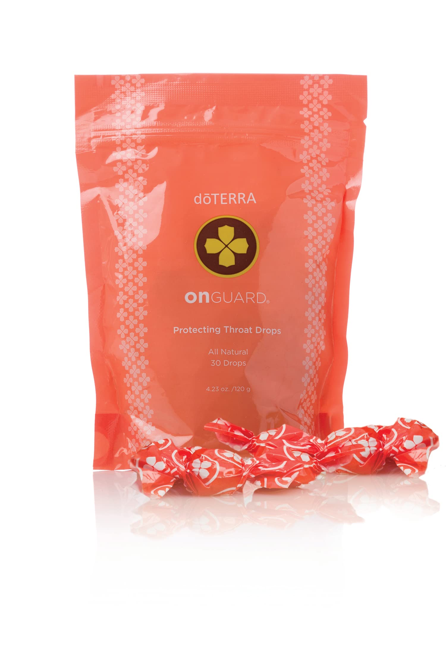 doTERRA On Guard throat drops packaging with natural ingredients and brand trust.
