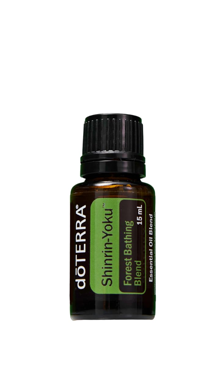 doTERRA Shinrin-Yoku 15 mL bottle on display for calming, grounding space.
