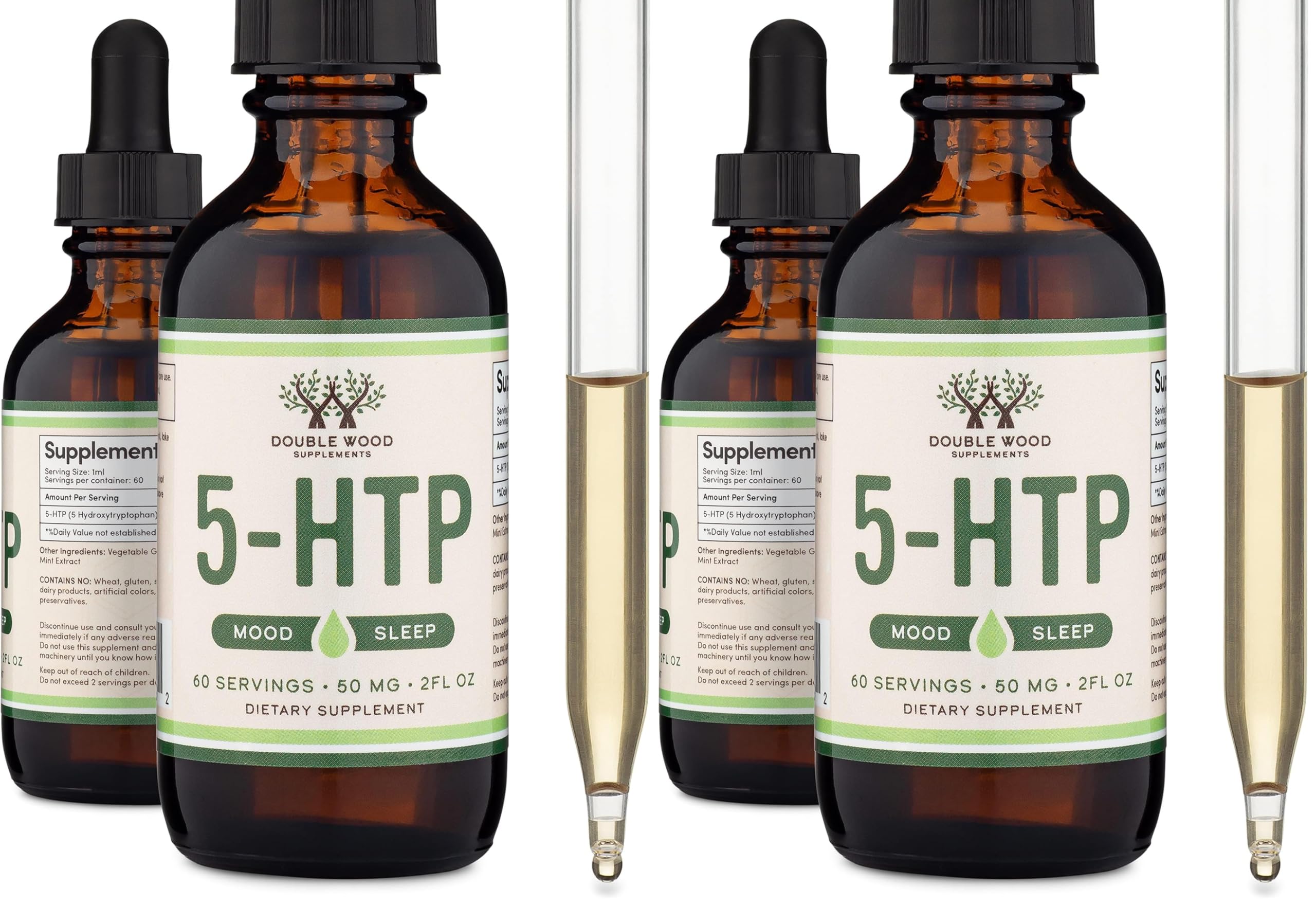 Double Wood 5HTP Drops bottle front for mood support and everyday calm