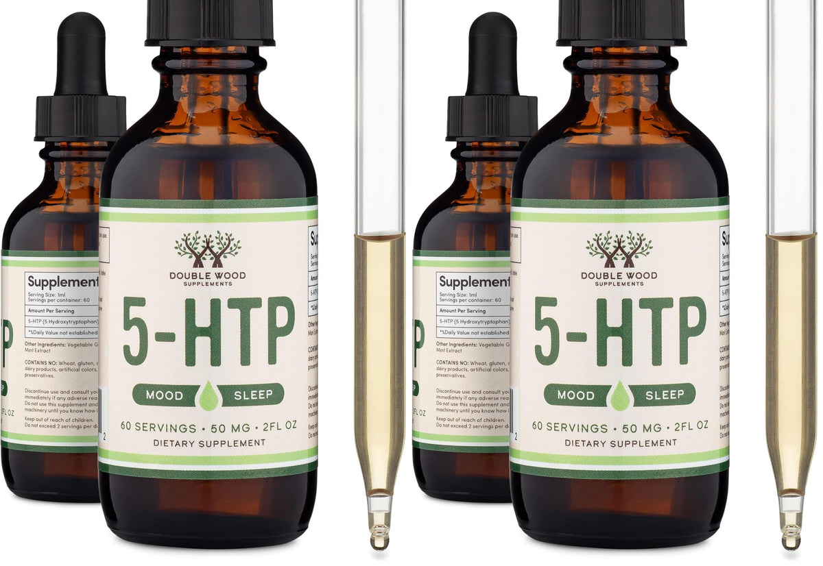 Double Wood 5HTP Drops bottle front for mood support and everyday calm