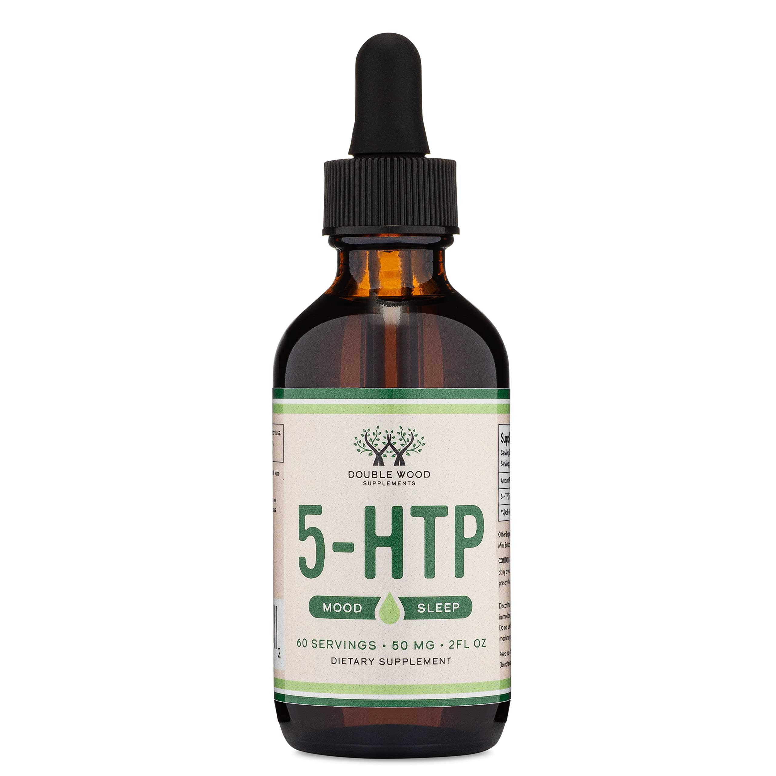 Double Wood 5HTP Drops night use setup suggesting relaxation and rest
