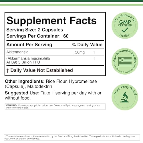 Double Wood Akkermansia capsules closeup highlights 5 Billion TFU per serving and potency.