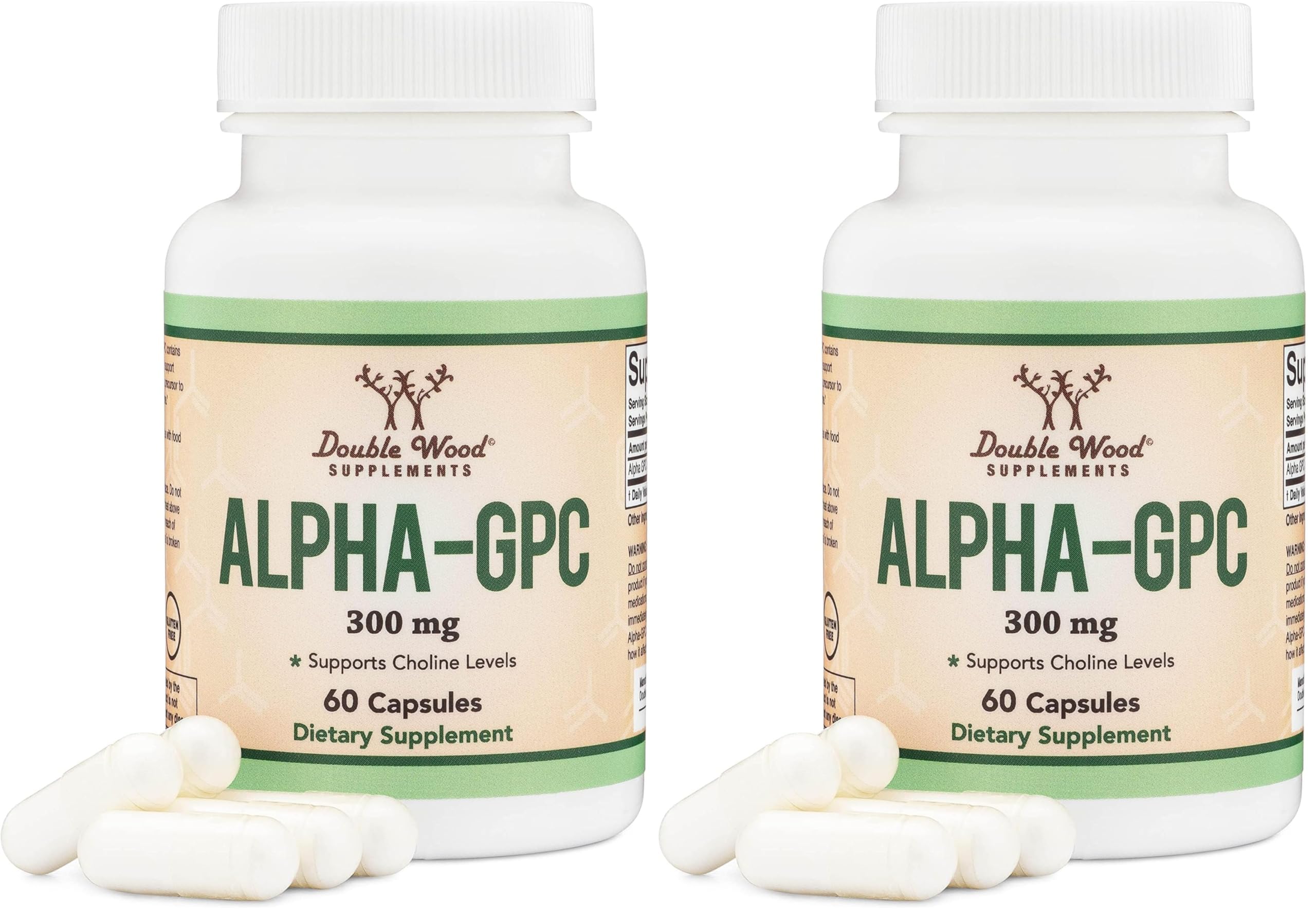 Double Wood Alpha GPC bottle front for daily focus support.