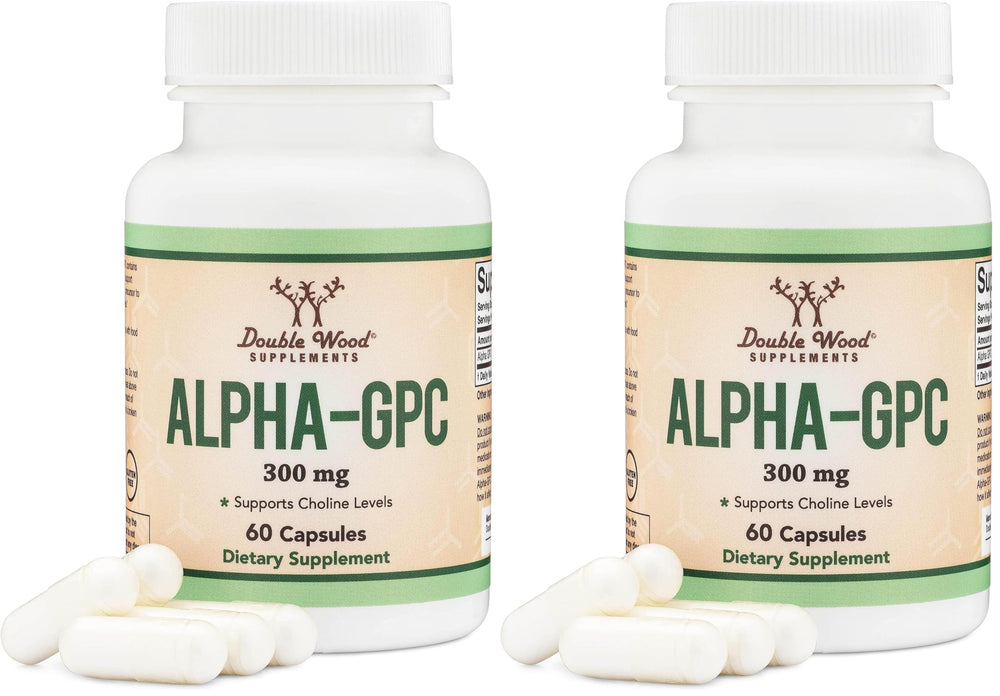 Double Wood Alpha GPC bottle front for daily focus support.