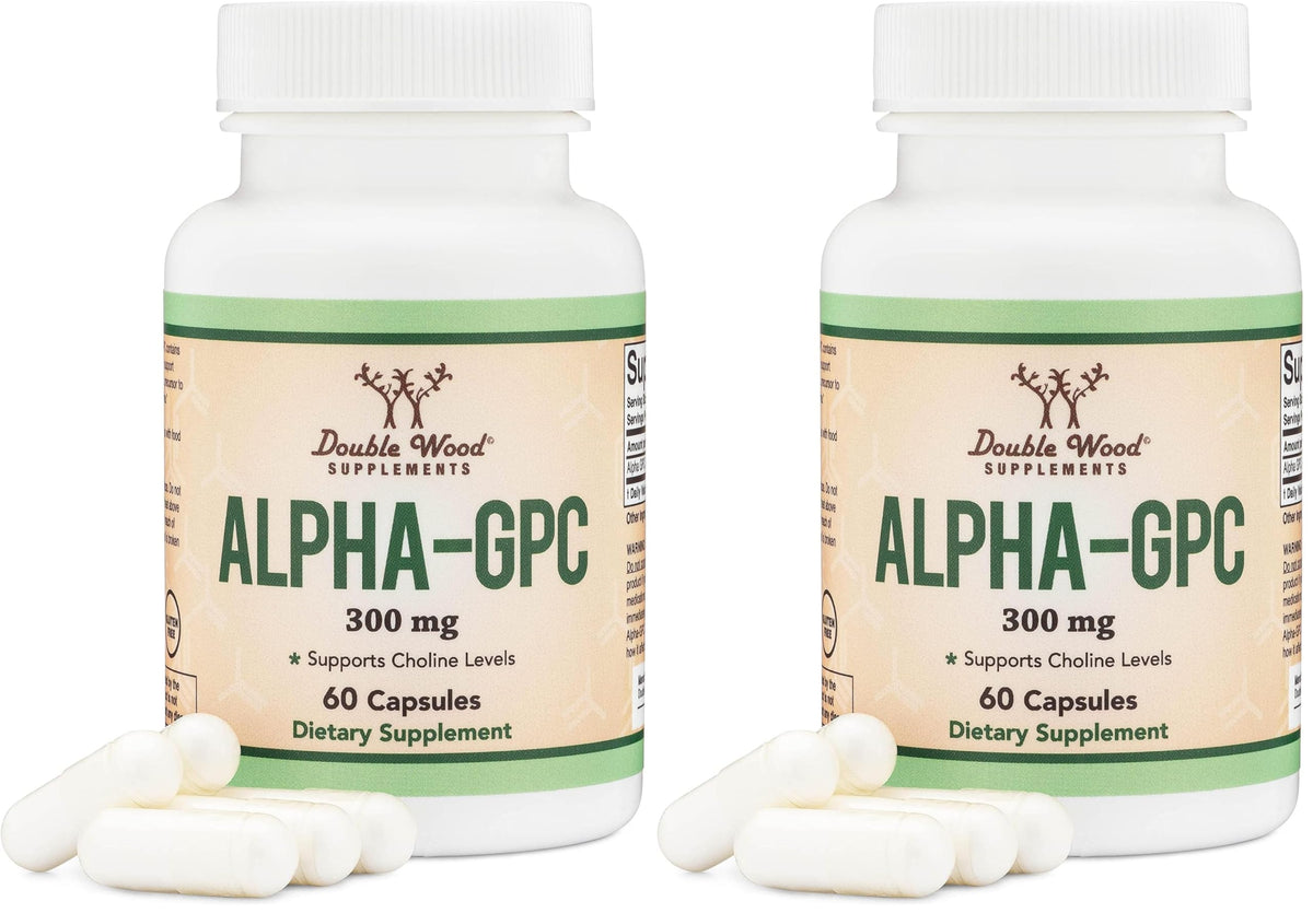 Double Wood Alpha GPC bottle front for daily focus support.