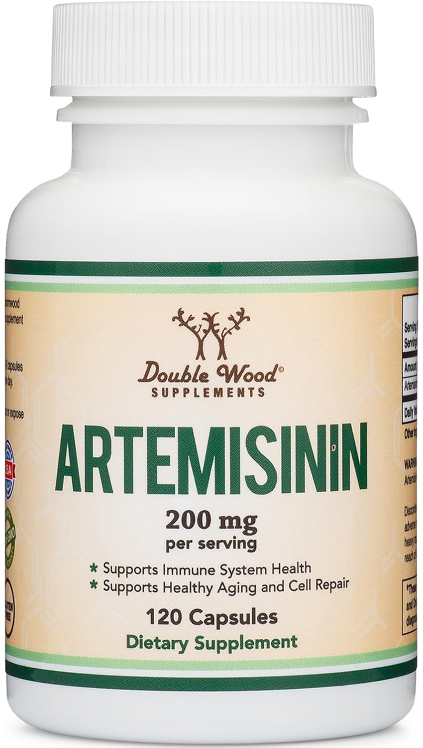 Packaging box for Double Wood Artemisinin highlighting USA-sourced quality and testing