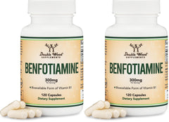 Double Wood Benfotiamine 300mg bottle offering convenient B1 support.