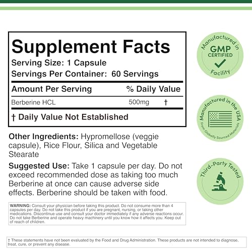 Double Wood Berberine 500mg capsules close-up, easy-to-take supplement format.