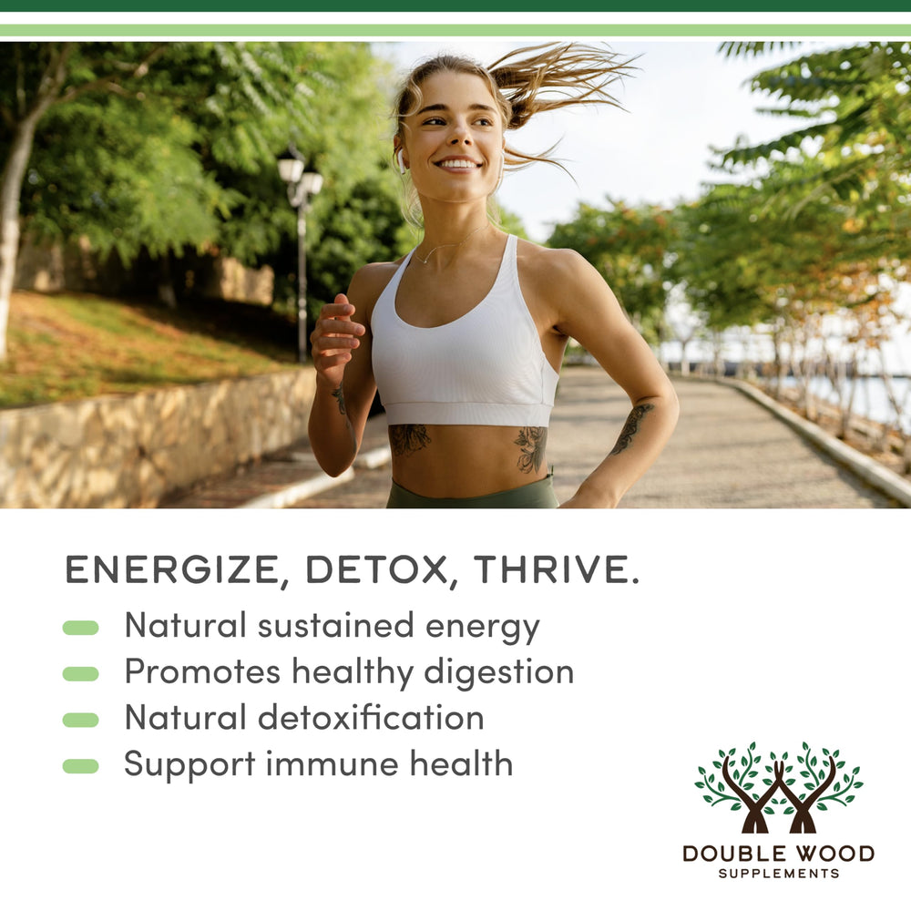 Double Wood Chlorophyll Drops in water, emphasizing easy integration into beverages.