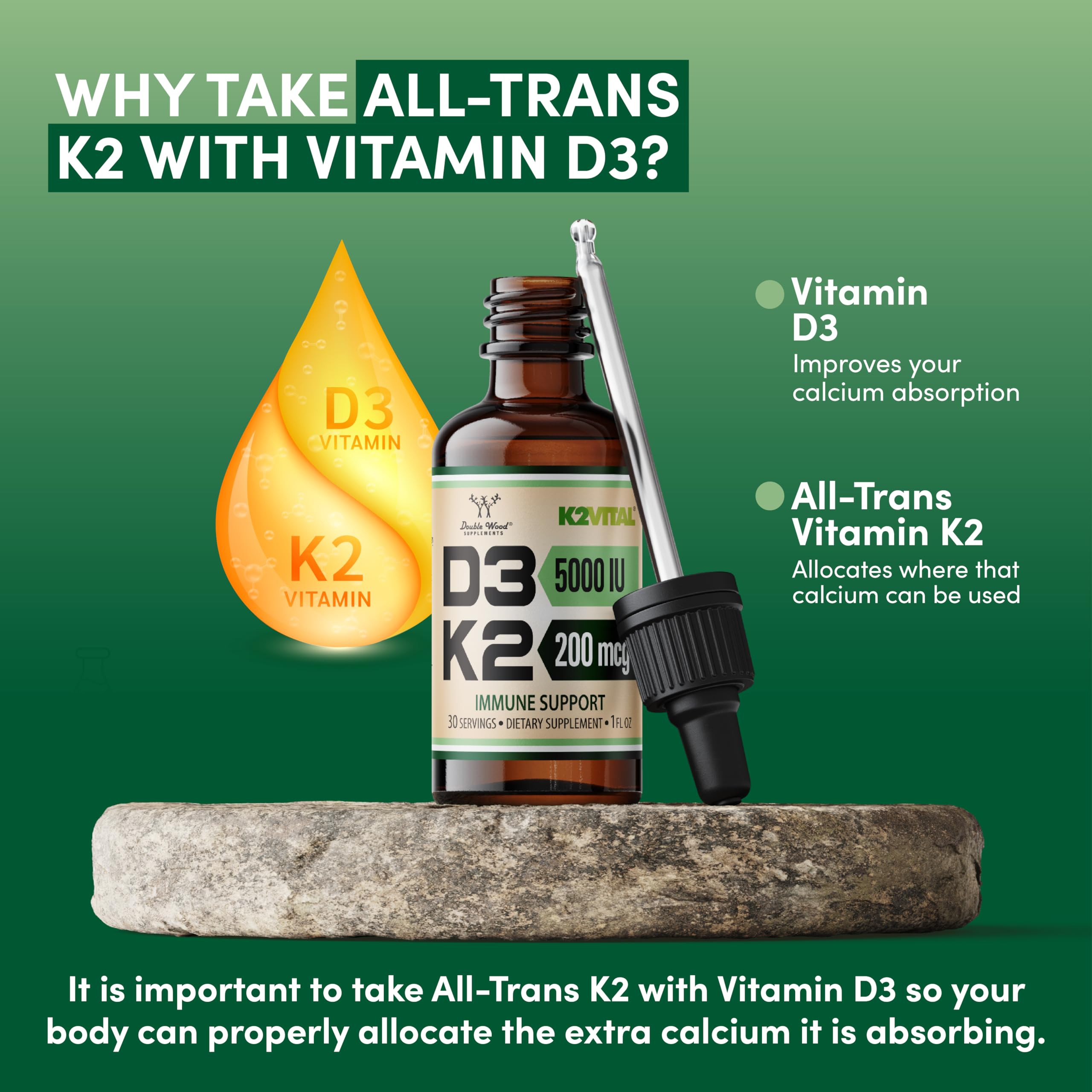 Double Wood drops released into water for easy mixing and dosing.