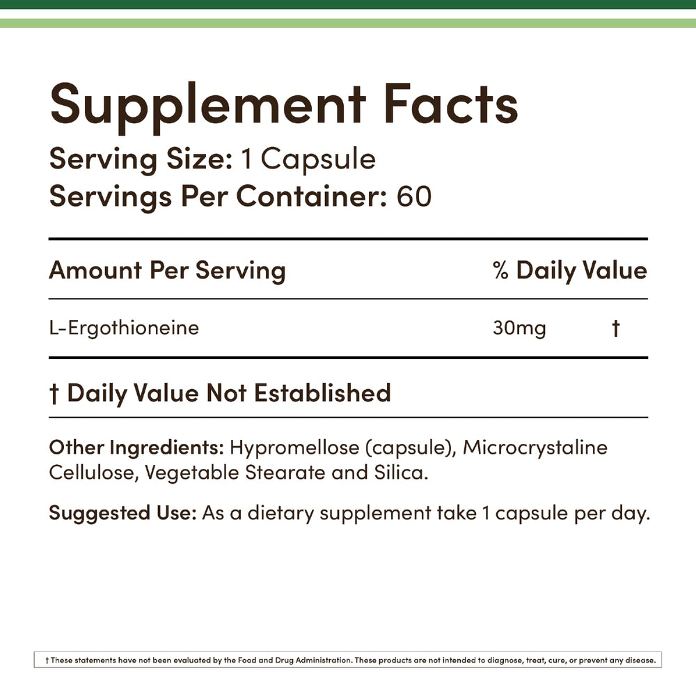 Double Wood Ergothioneine bottle front view showing vegan-friendly capsules.