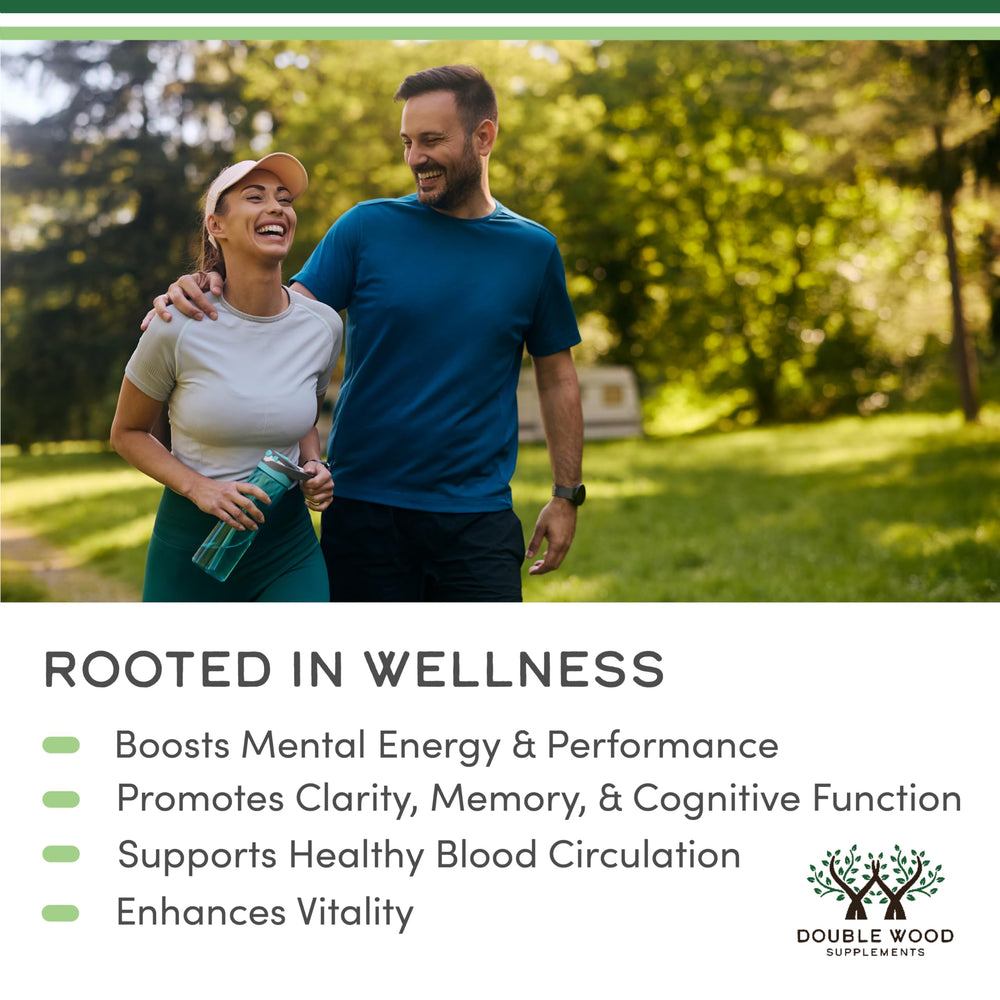 Double Wood ginseng root visual highlighting natural source.