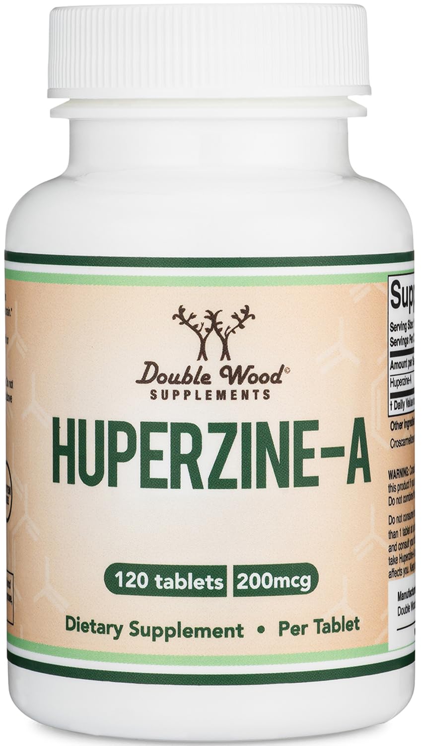 Double Wood Huperzine A 200mcg bottle front view for memory and focus support.