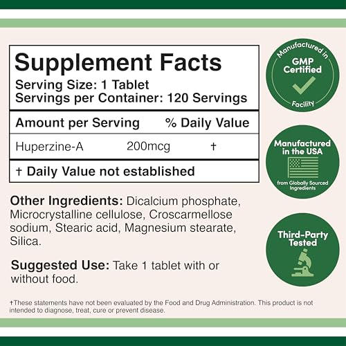 Double Wood Huperzine A bottle side label showing potency and ingredients.