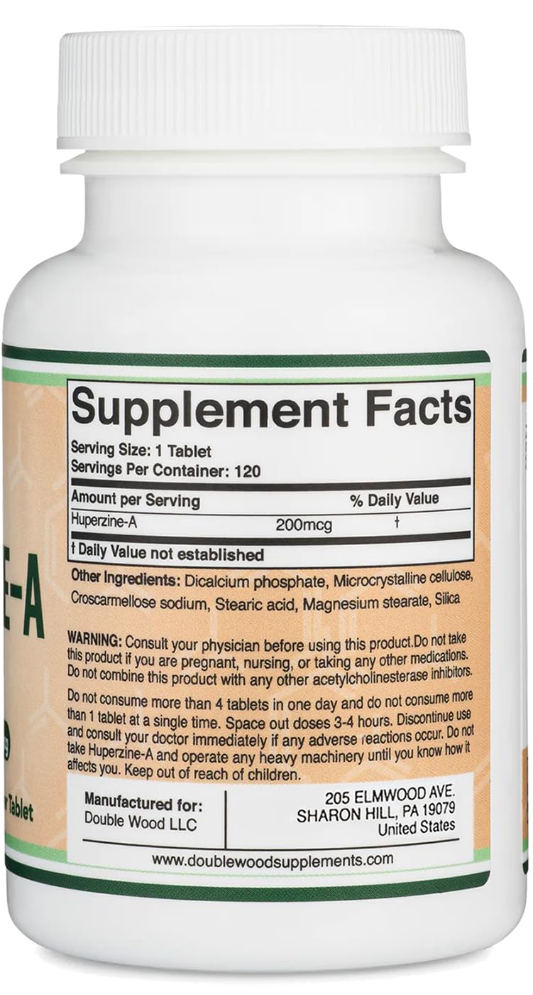 Double Wood Huperzine A tablets close-up for daily cognitive use.