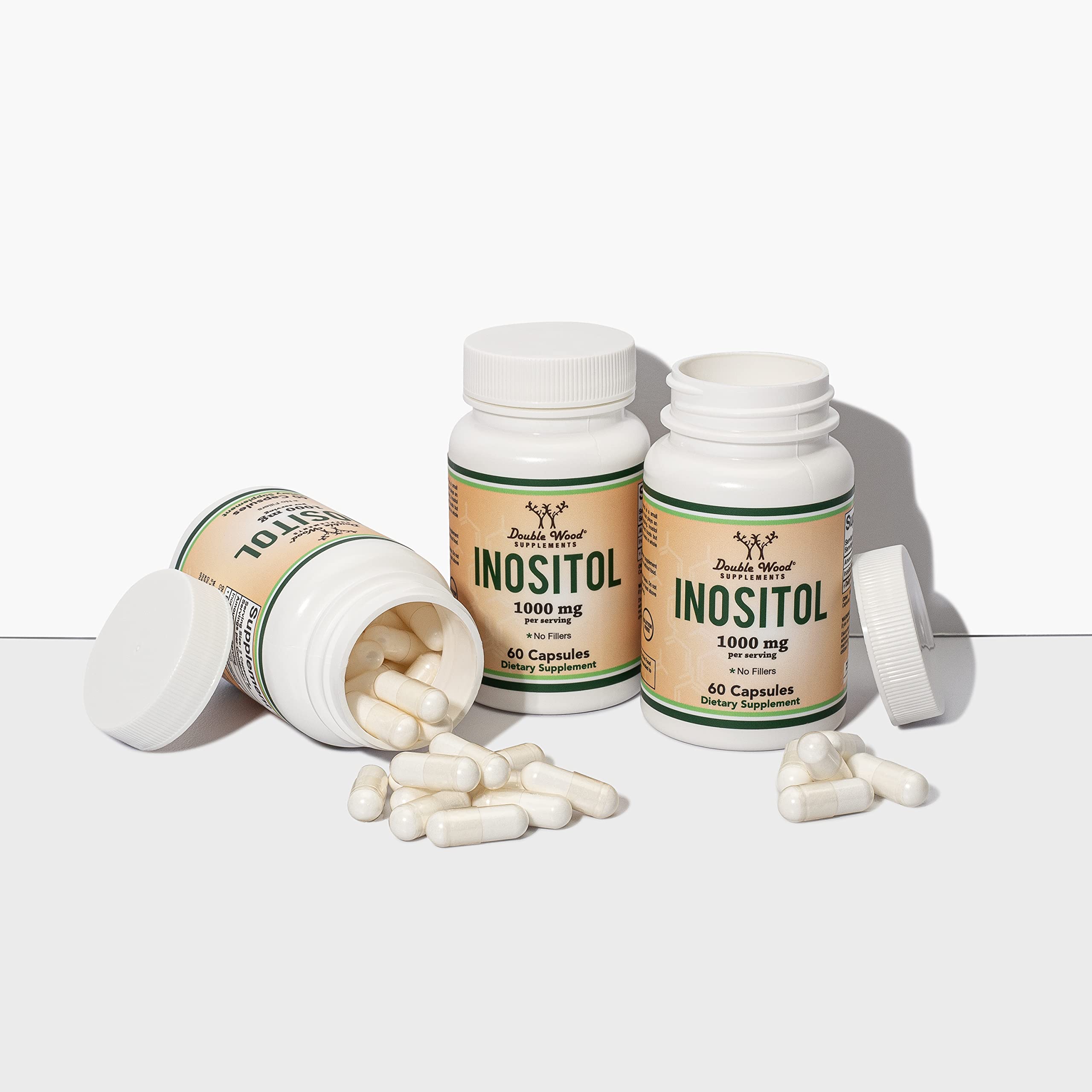 Double Wood Inositol gluten-free and vegan attributes shown on packaging