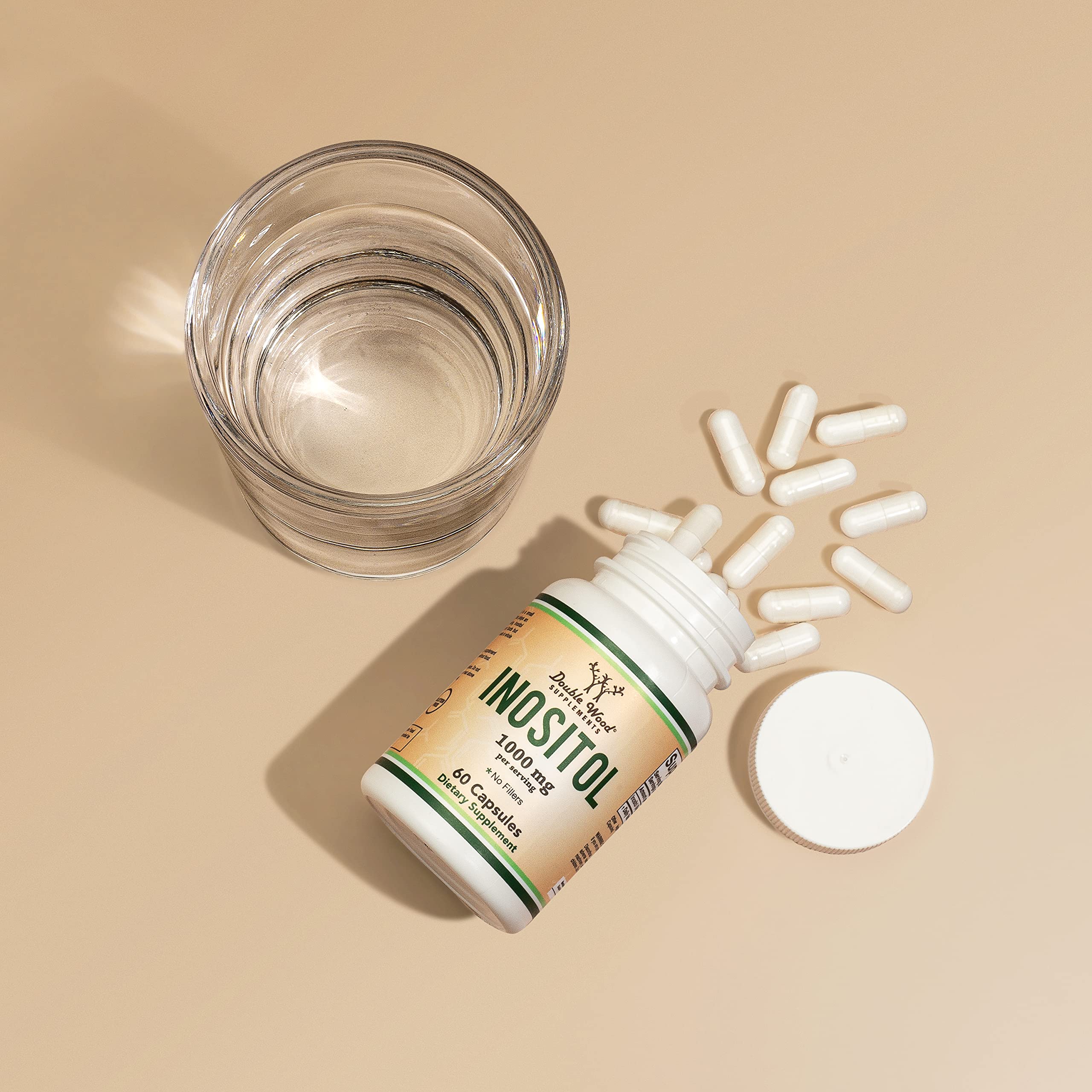 Double Wood Inositol label confirms gluten-free and Non-GMO attributes