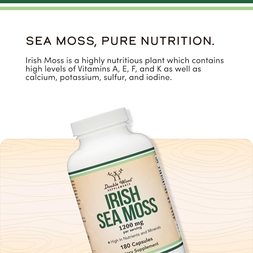 180-capsule bottle of Double Wood Irish Sea Moss offers a three-month supply.