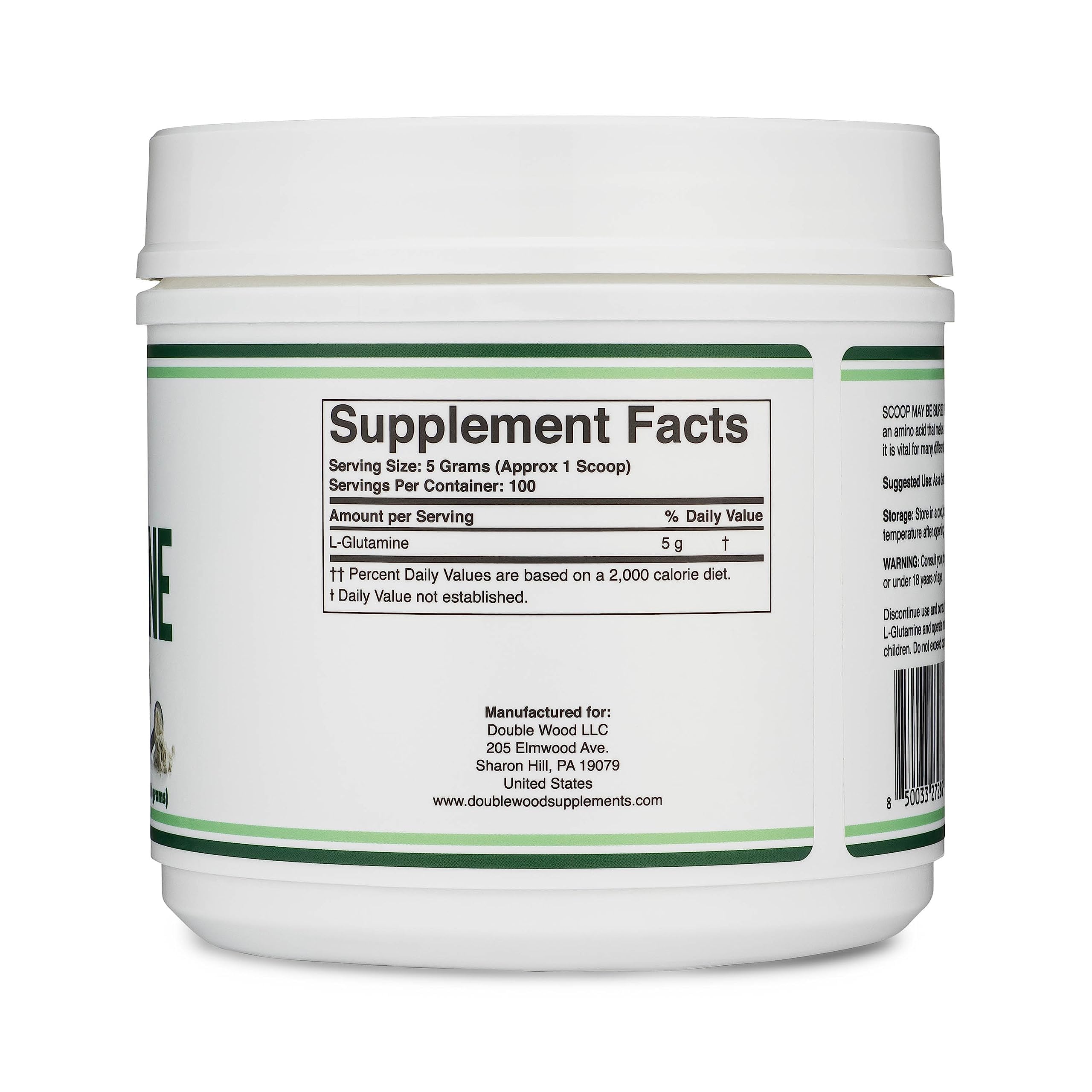 Double Wood L-Glutamine powder pour shows quick mix into shakes.