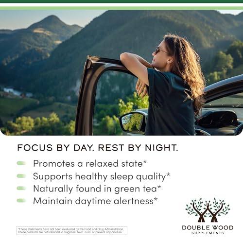 Close-up of Double Wood L-Theanine capsules showing smooth texture