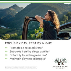 Close-up of Double Wood L-Theanine capsules showing smooth texture