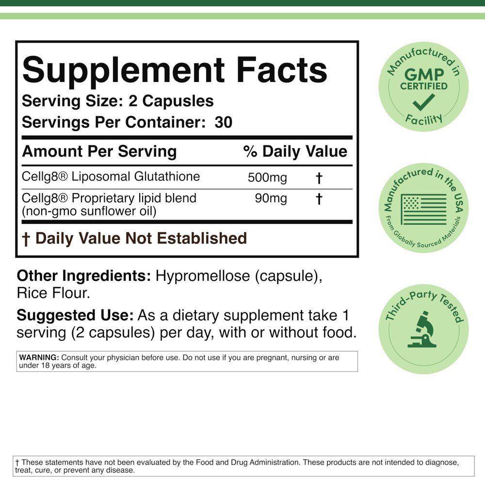 Double Wood Liposomal Glutathione capsules ready for a daily wellness routine.