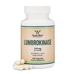 Double Wood Lumbrokinase bottle front showing high-activity enzymes for circulation