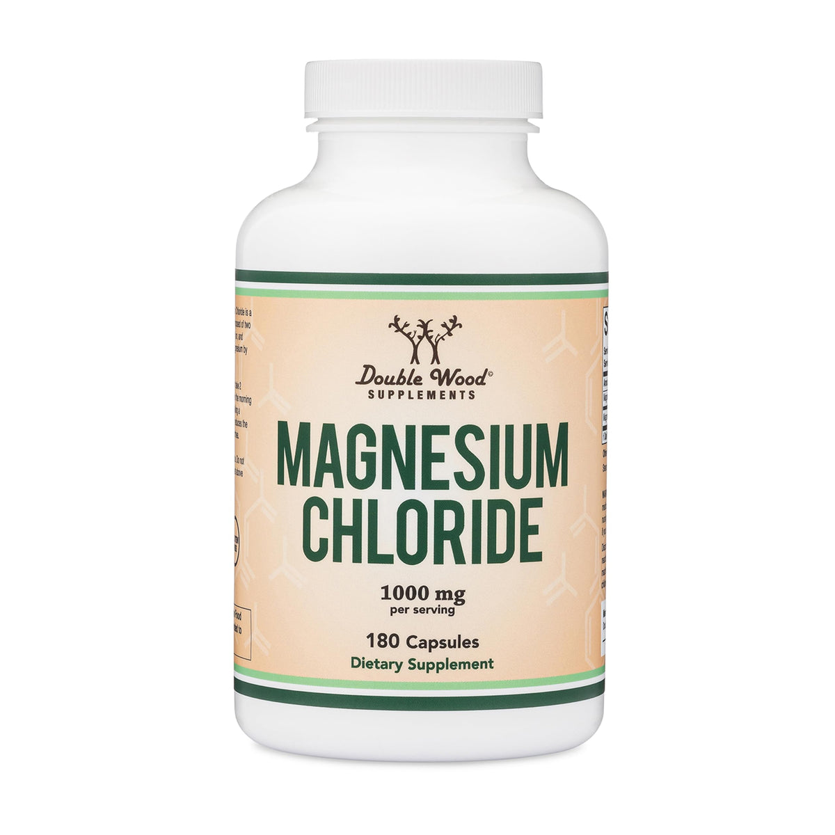 Double Wood Magnesium Chloride bottle with dosage details for daily use.