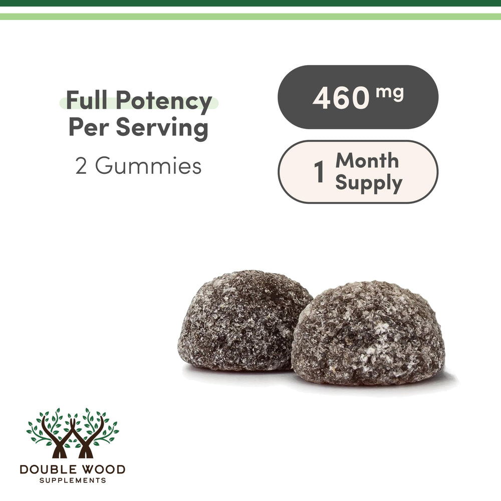 Double Wood Magnesium Glycinate Gummies label highlighting gluten-free and non-GMO quality