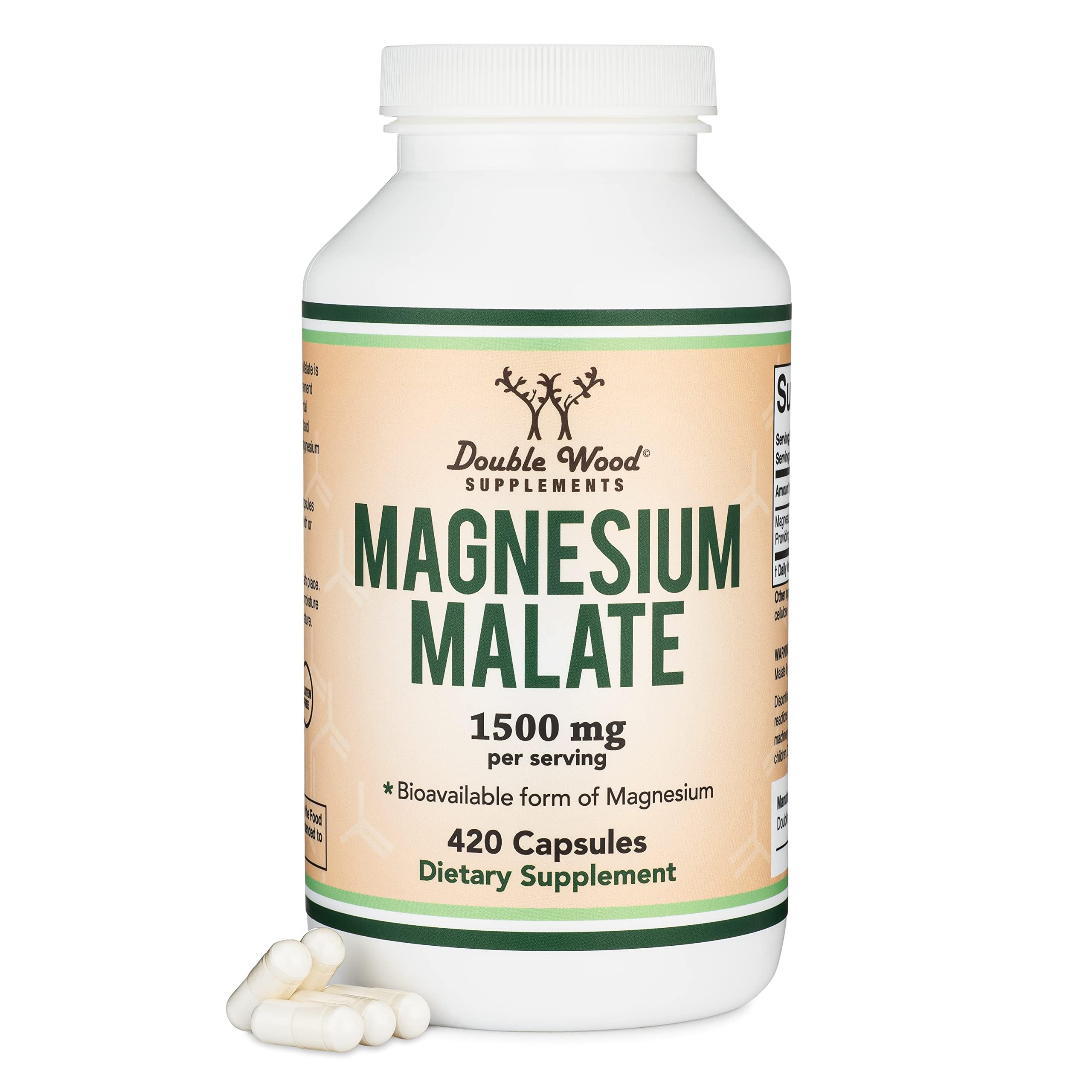 Double Wood Magnesium Malate capsules in bottle support daily wellness