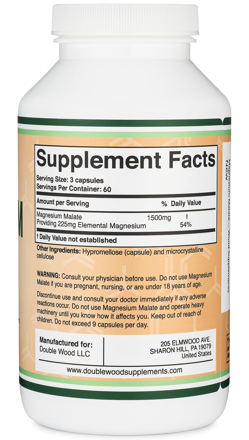 Double Wood Magnesium Malate capsules manufactured in the USA with strict safety testing