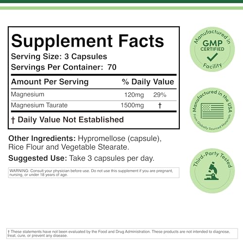 Double Wood Magnesium Taurate capsules closeup promotes easy daily supplementation for heart health support.