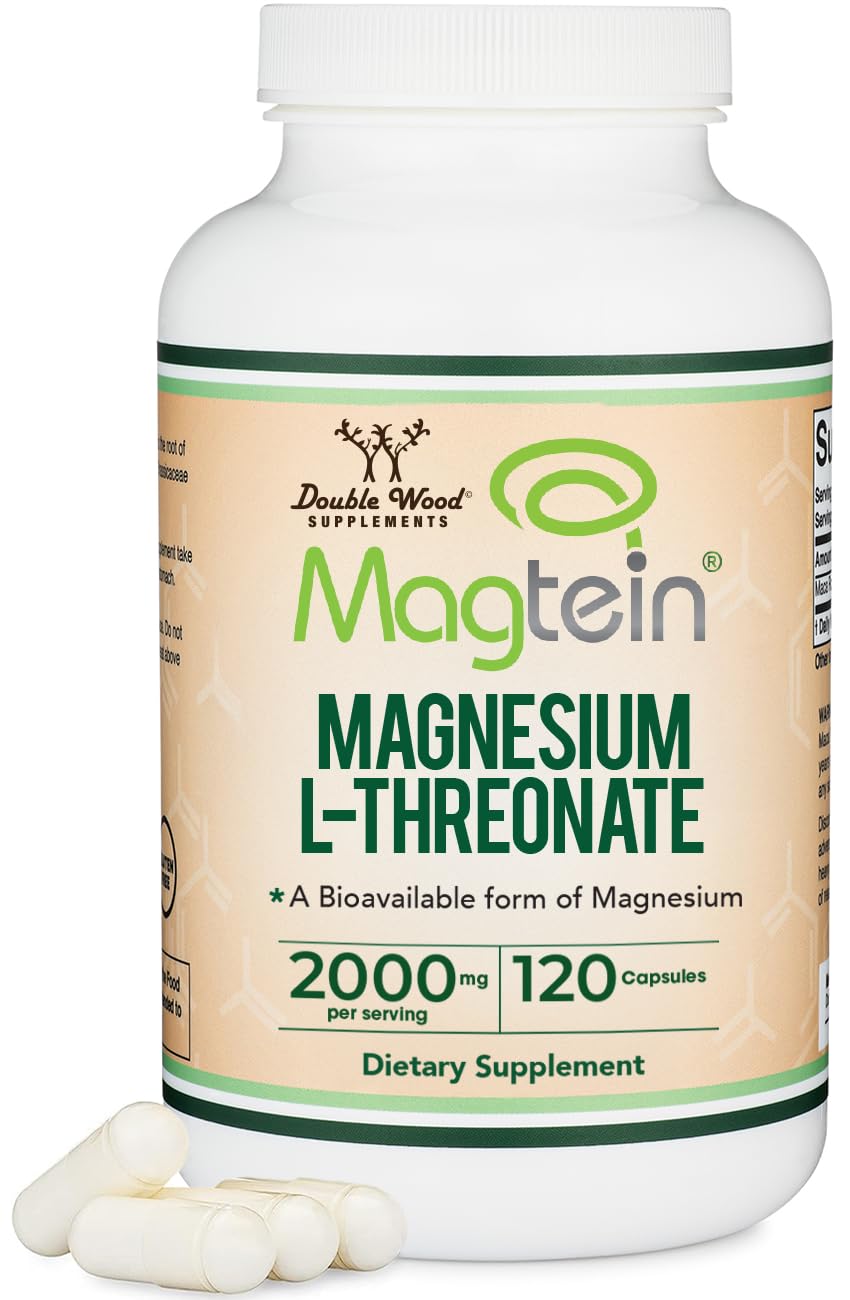 Double Wood Magtein bottle front showing high-absorption magnesium for cognitive support