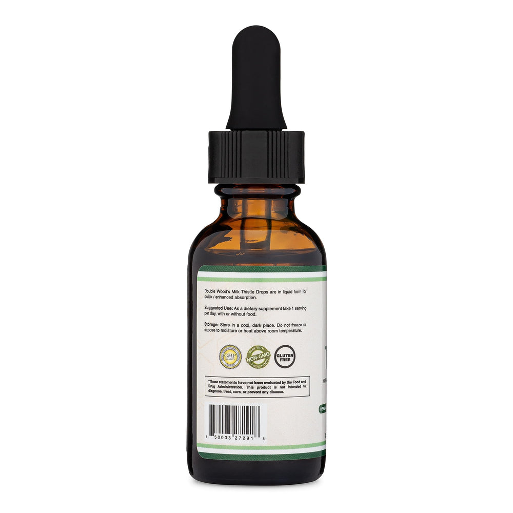 Milk Thistle drops being added to tea with Double Wood branding.
