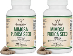Double Wood Mimosa Pudica seed bottle pour shows easy-dispense capsules for daily use