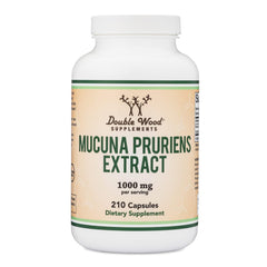 Double Wood Mucuna Pruriens Capsules label shows quality and purity for confident supplementation.