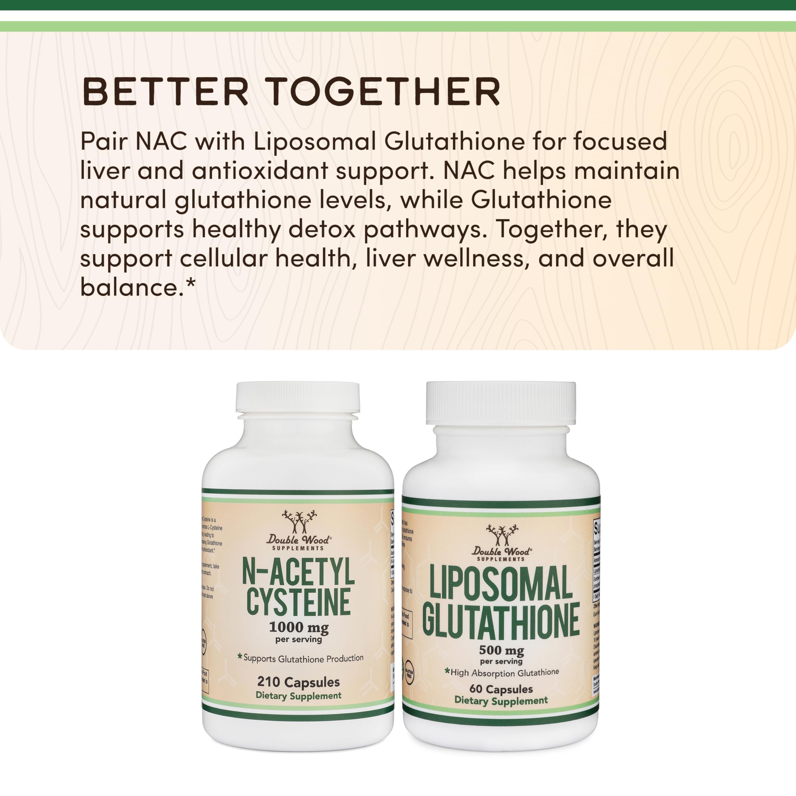 NAC capsules supporting glutathione-related antioxidant pathways.
