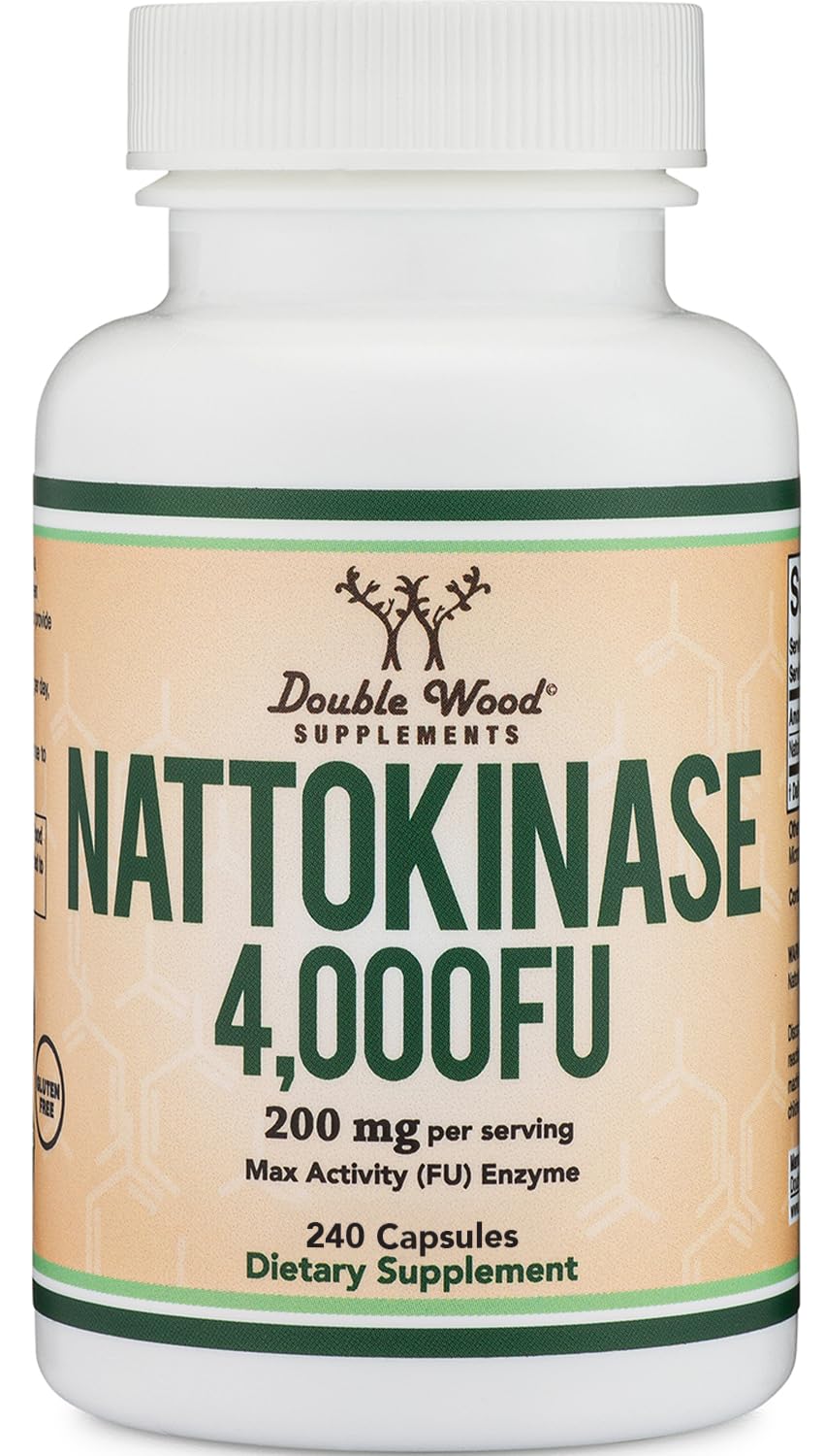 Double Wood Nattokinase bottle showing 240 capsules for cardiovascular support.