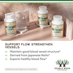 Double Wood Nattokinase capsules arranged for daily circulatory support.