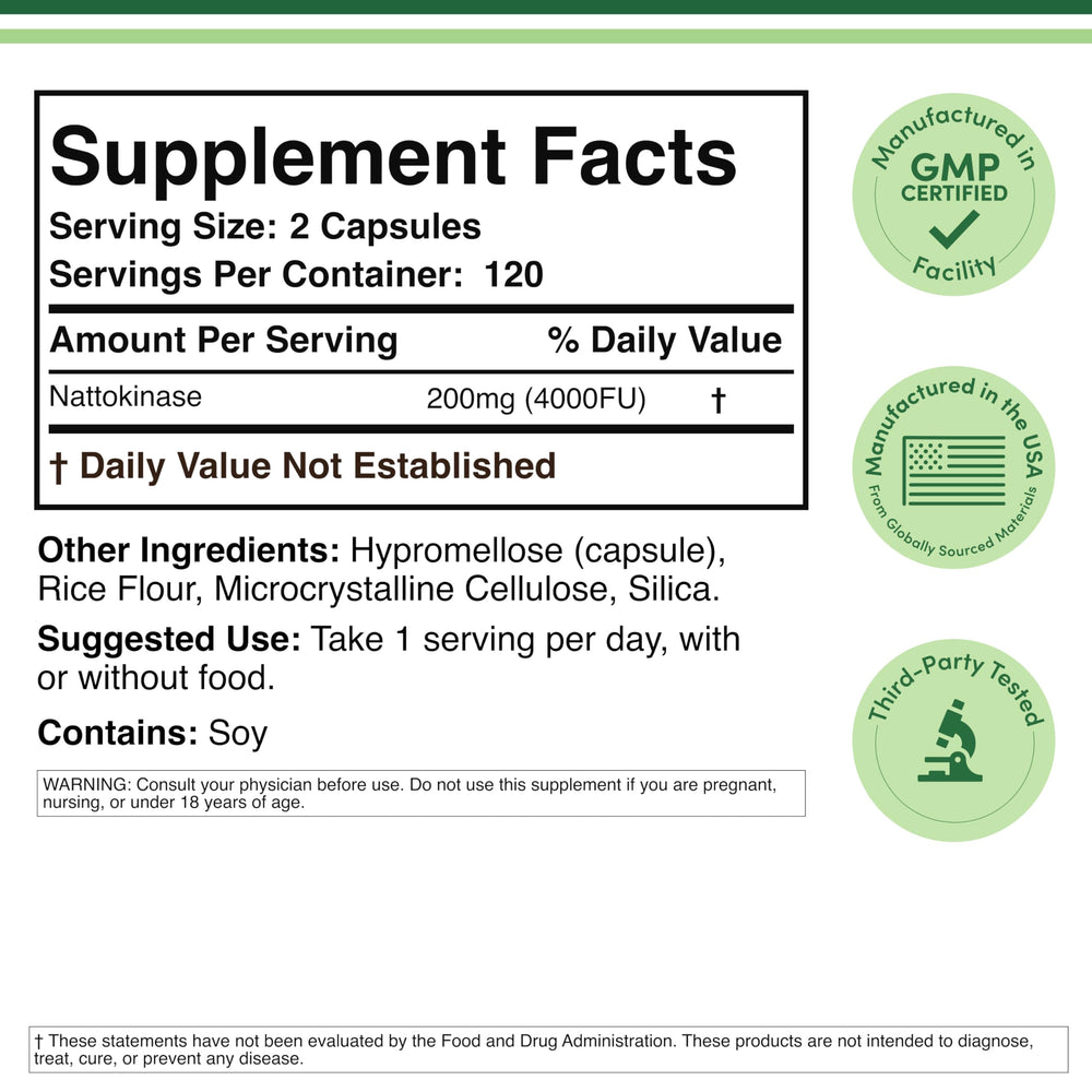 Double Wood Nattokinase label highlighting natto-derived enzyme.