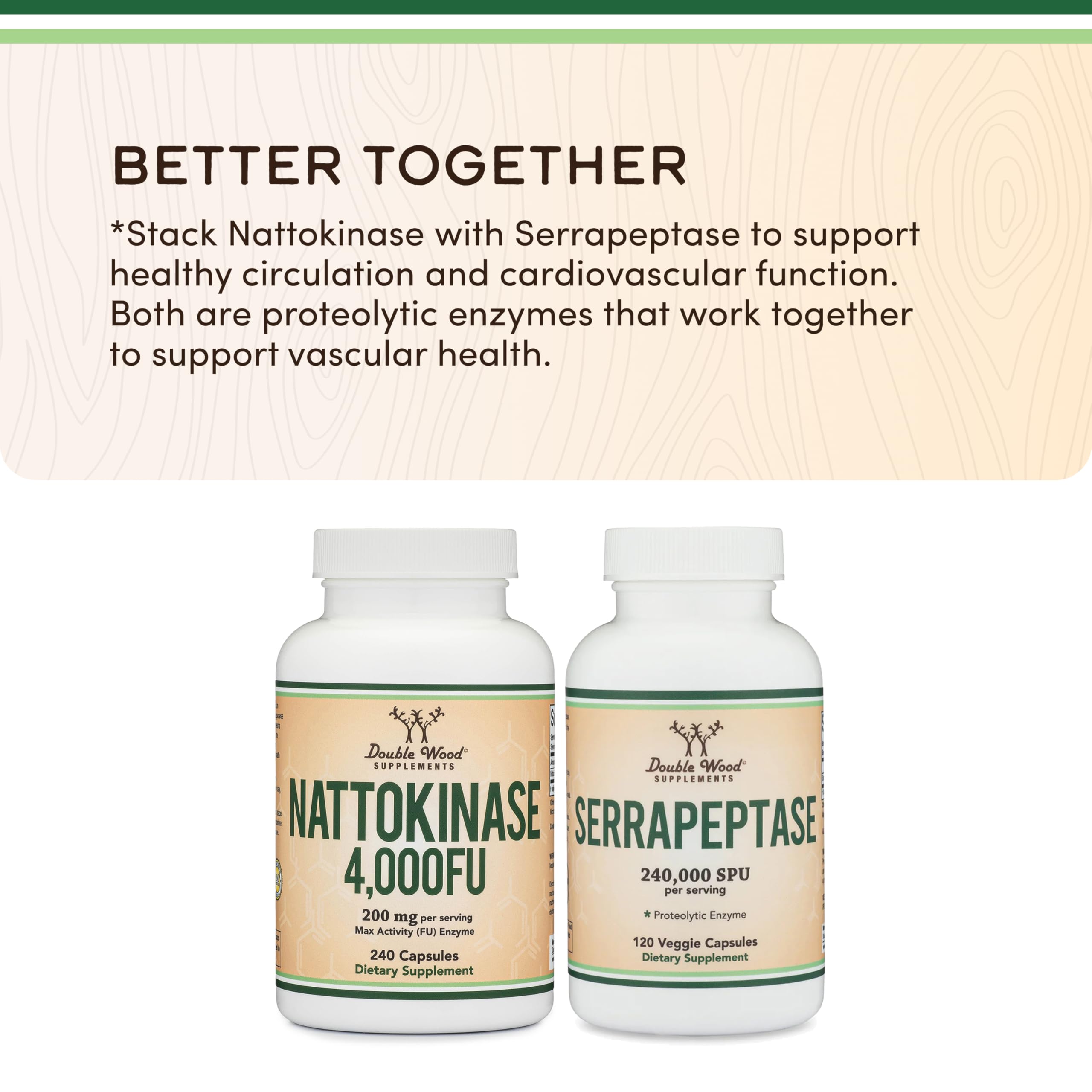 Double Wood Nattokinase made in USA logo on packaging.
