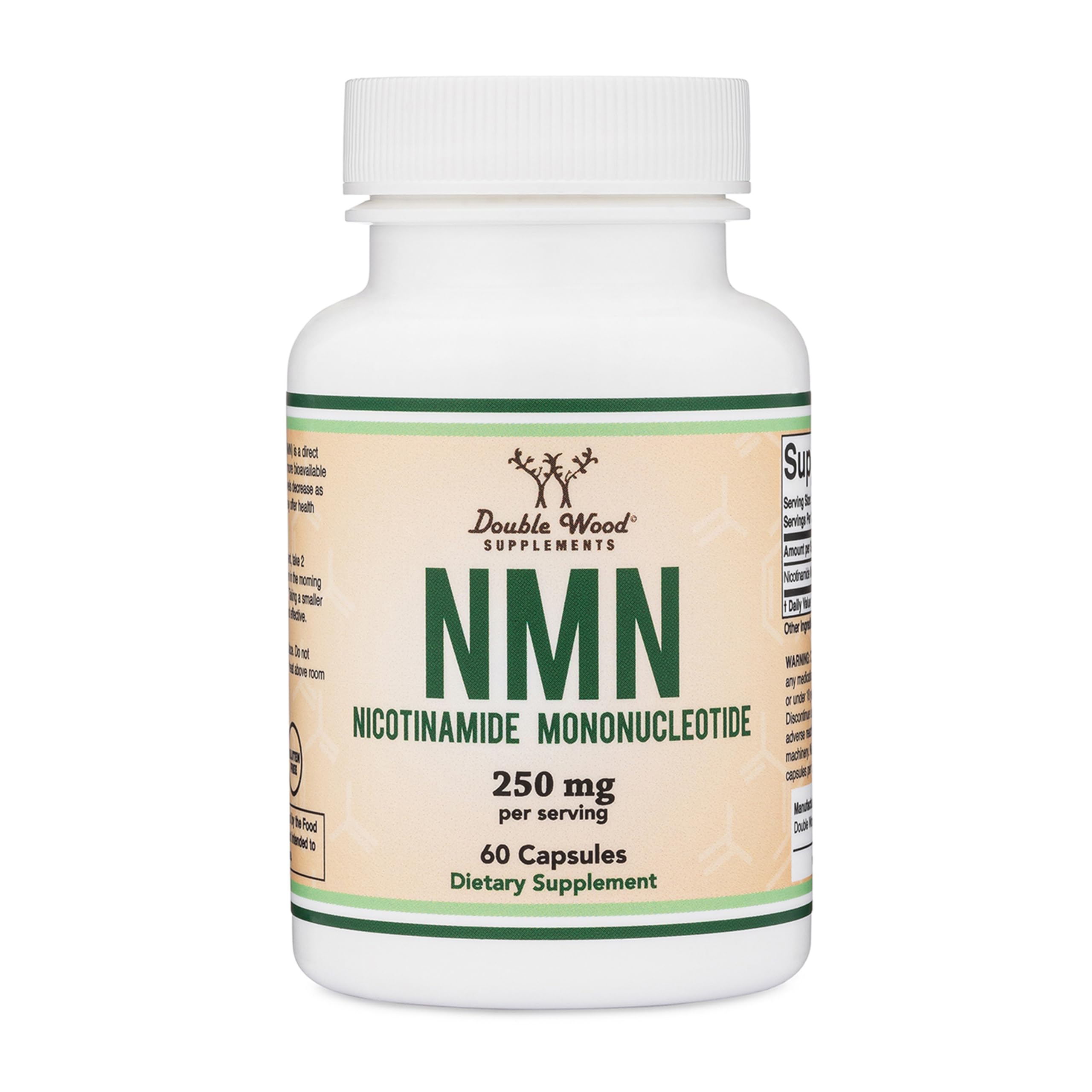 Double Wood NMN bottle front view for simple daily energy support.