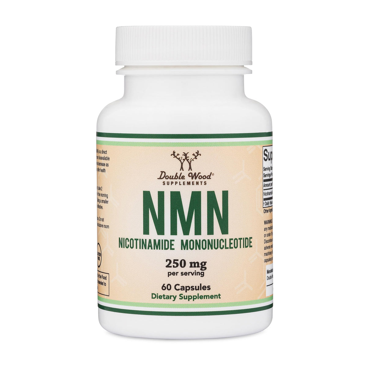 Double Wood NMN bottle front view for simple daily energy support.