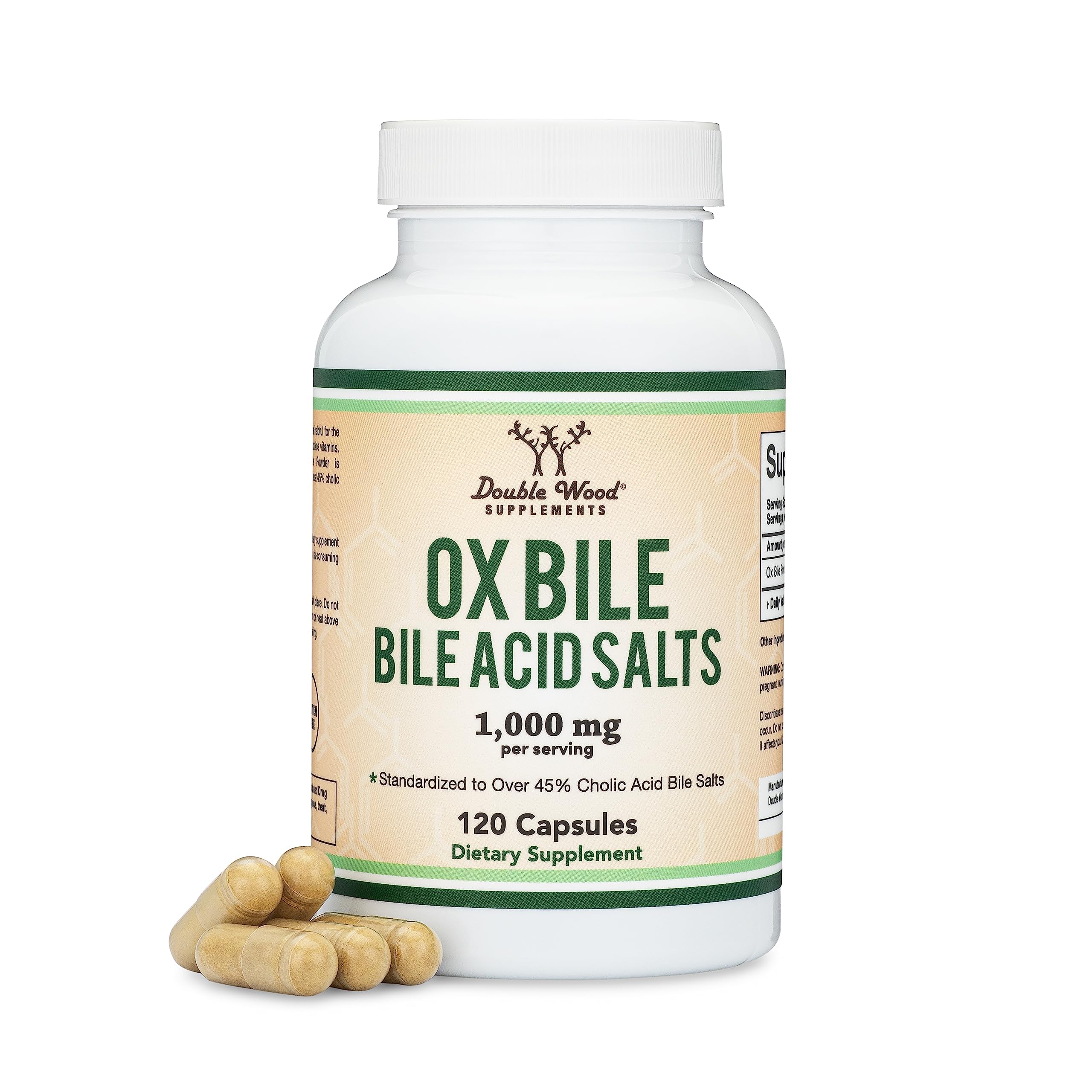 Double Wood Ox Bile bottle on display for post-gallbladder support.