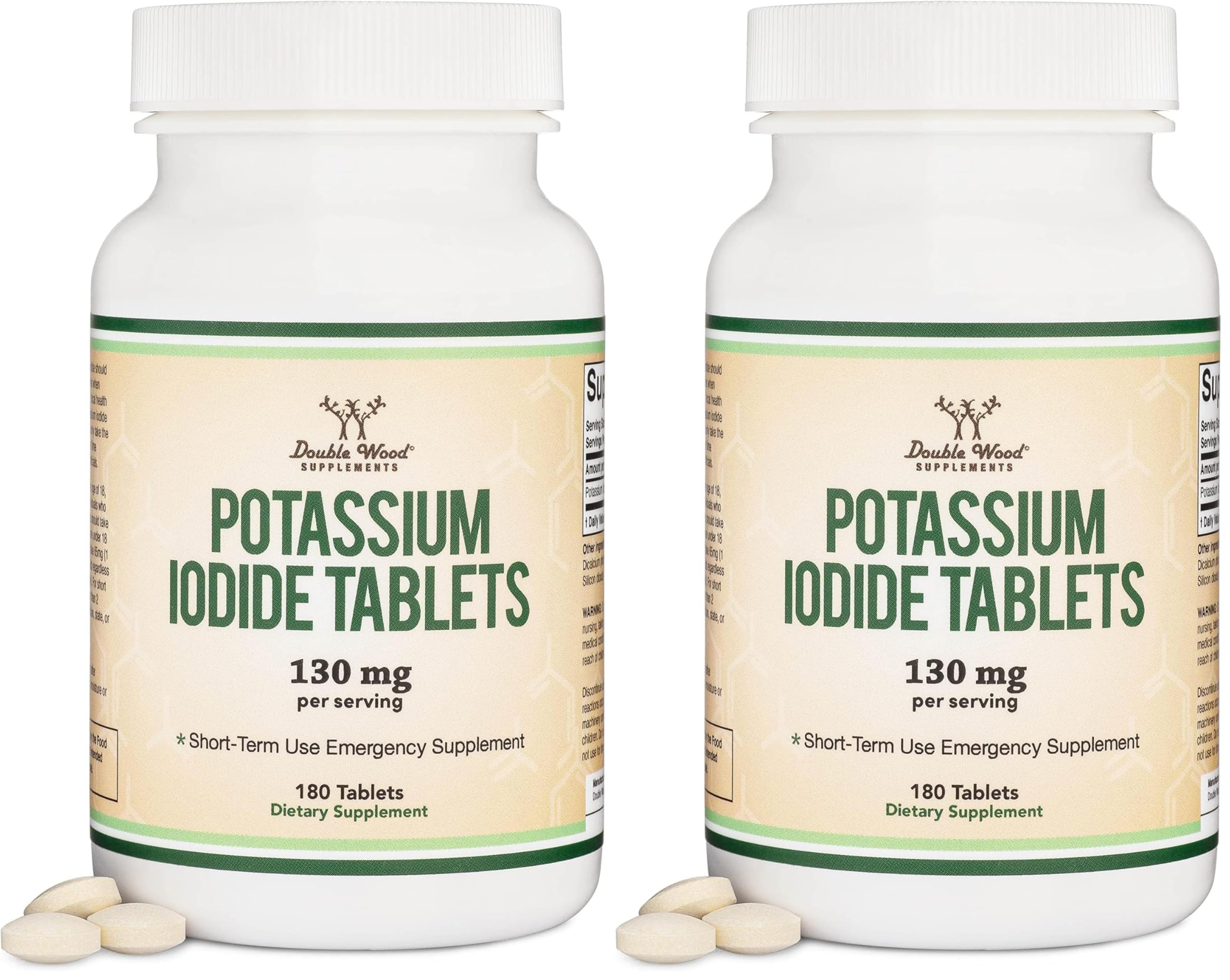 Double Wood potassium iodide 130 mg bottle for emergency preparedness